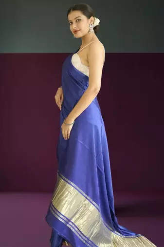 blue modal silk blend saree