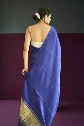 blue modal silk blend saree