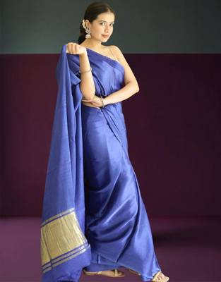 blue modal silk blend saree 4