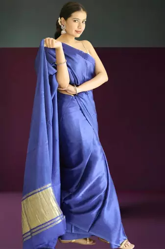 blue modal silk blend saree