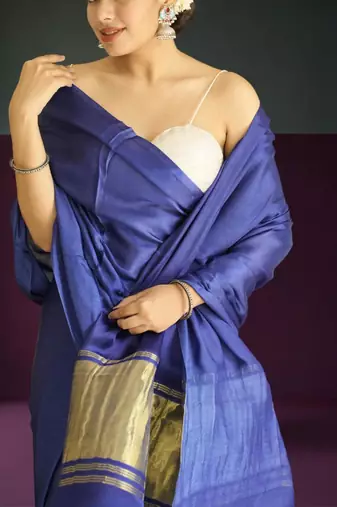 blue modal silk blend saree