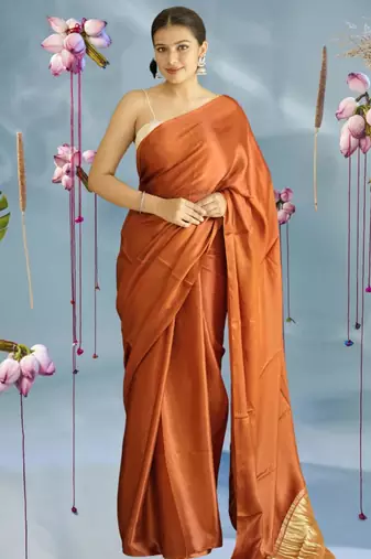 brown modal silk blend saree