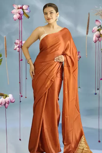 brown modal silk blend saree