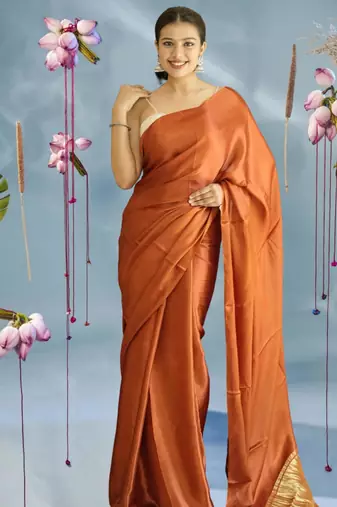 brown modal silk blend saree