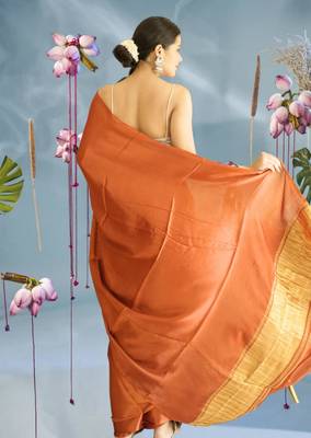 brown modal silk blend saree 4