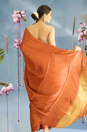 brown modal silk blend saree