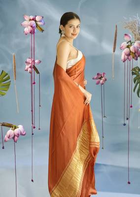 brown modal silk blend saree 5