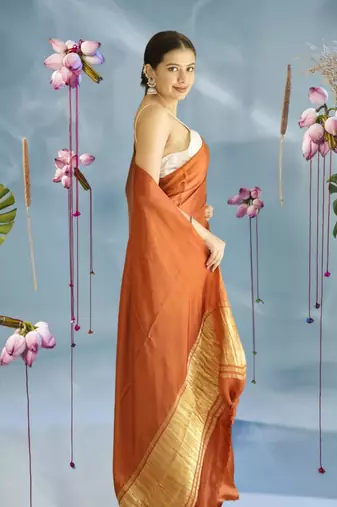 brown modal silk blend saree
