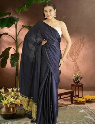 navy blue modal silk blend saree 1