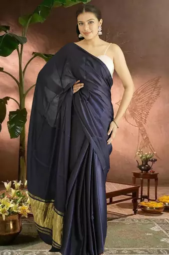 navy blue modal silk blend saree