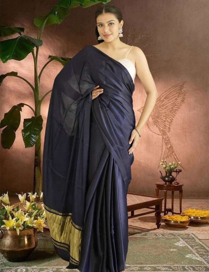 navy blue modal silk blend saree