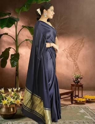 navy blue modal silk blend saree 2