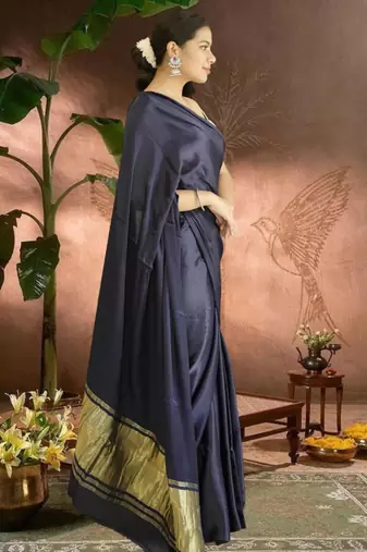 navy blue modal silk blend saree