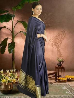 navy blue modal silk blend saree 3