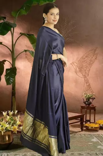navy blue modal silk blend saree