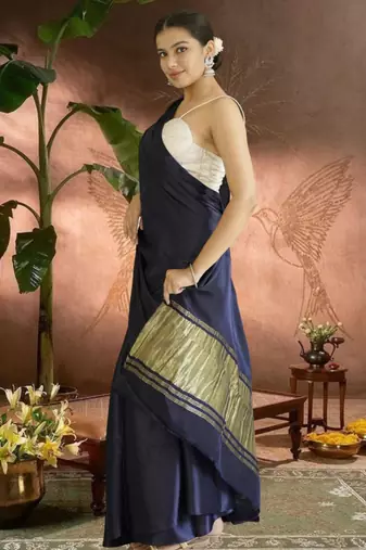 navy blue modal silk blend saree