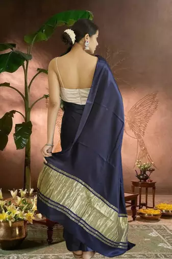 navy blue modal silk blend saree