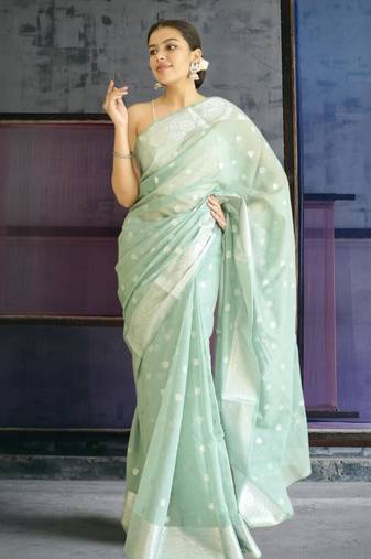 turqoise banarasi silk blend saree