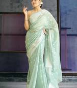 turqoise banarasi silk blend saree