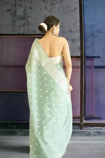 turqoise banarasi silk blend saree