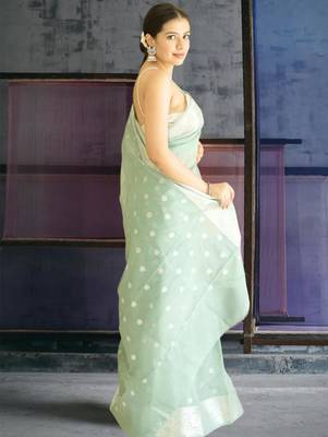 turqoise banarasi silk blend saree 3