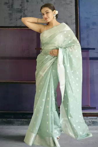turqoise banarasi silk blend saree
