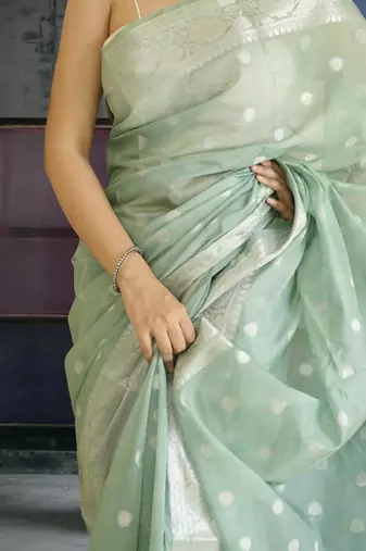 turqoise banarasi silk blend saree