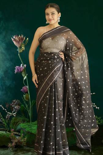 black-gold banarasi silk blend saree