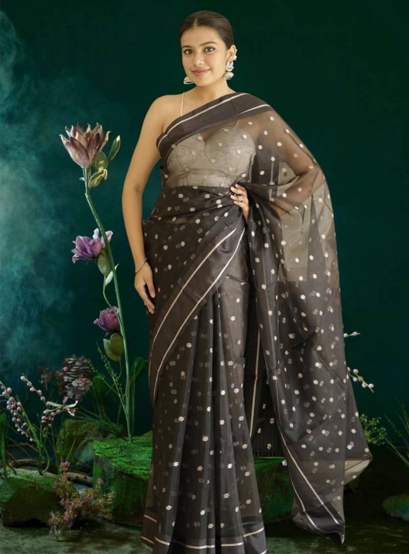 black-gold banarasi silk blend saree