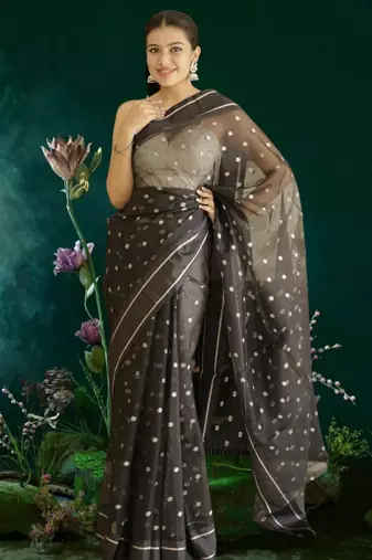 black-gold banarasi silk blend saree