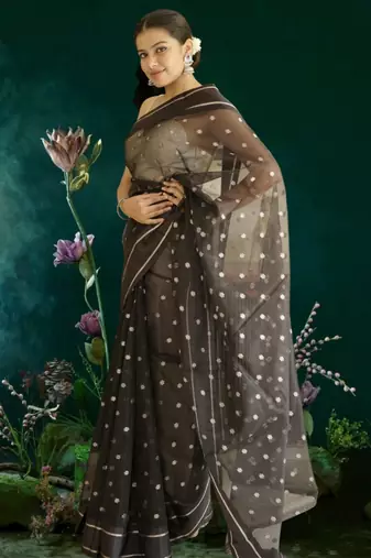 black-gold banarasi silk blend saree