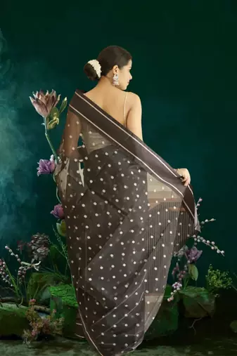 black-gold banarasi silk blend saree