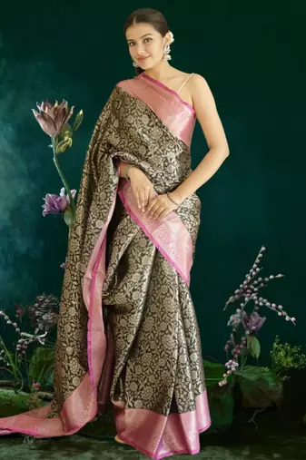 black-pink banarasi saree