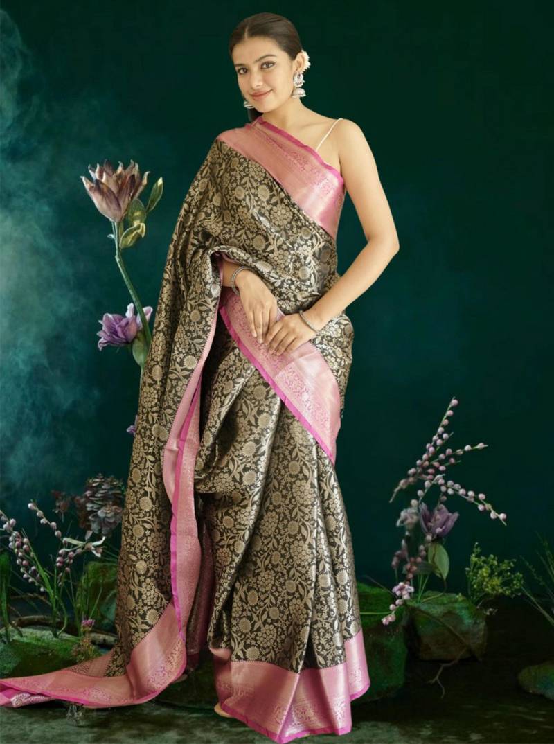 black-pink banarasi saree