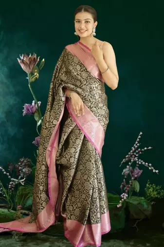 black-pink banarasi saree