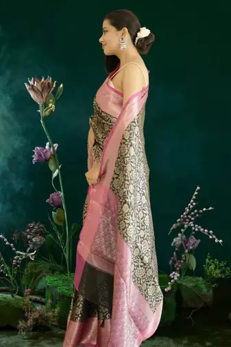 black-pink banarasi saree