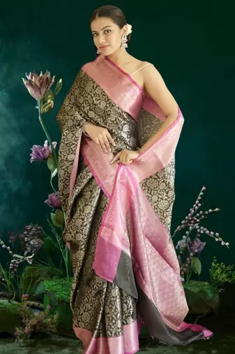 black-pink banarasi saree