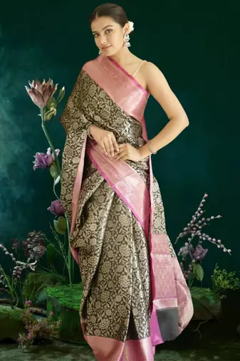 black-pink banarasi saree