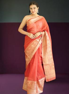 red-gold tissue silk blend saree 1