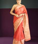 red-gold tissue silk blend saree