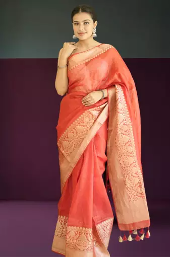 red-gold tissue silk blend saree