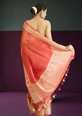 red-gold tissue silk blend saree 3
