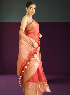 red-gold tissue silk blend saree 5