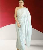 blue georgette saree with hand zardoshi work & navy blue velvet blouse piece