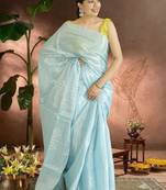 blue glass tissue silk blend saree