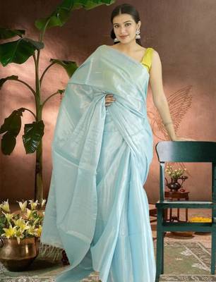blue glass tissue silk blend saree 2