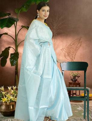 blue glass tissue silk blend saree 3