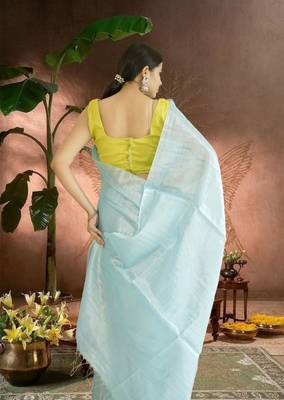 blue glass tissue silk blend saree 5