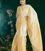 ivory & gold glass tissue silk blend saree