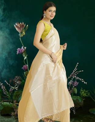 ivory & gold glass tissue silk blend saree 2
